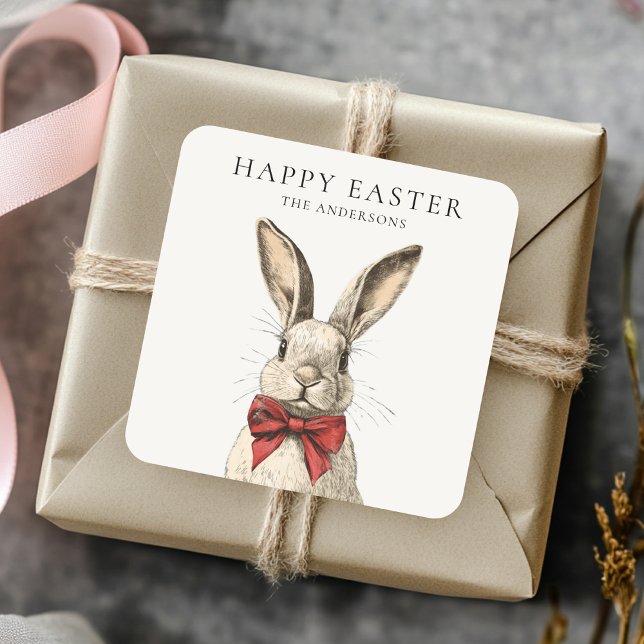Pegatina Cuadrada Vintage Happy Easter Bunny Nostalgic (Subido por el creador)
