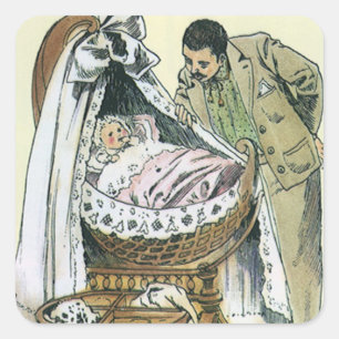 Pegatina Cuadrada Vintage Happy Fathers Day, bebé victoriano Bassine