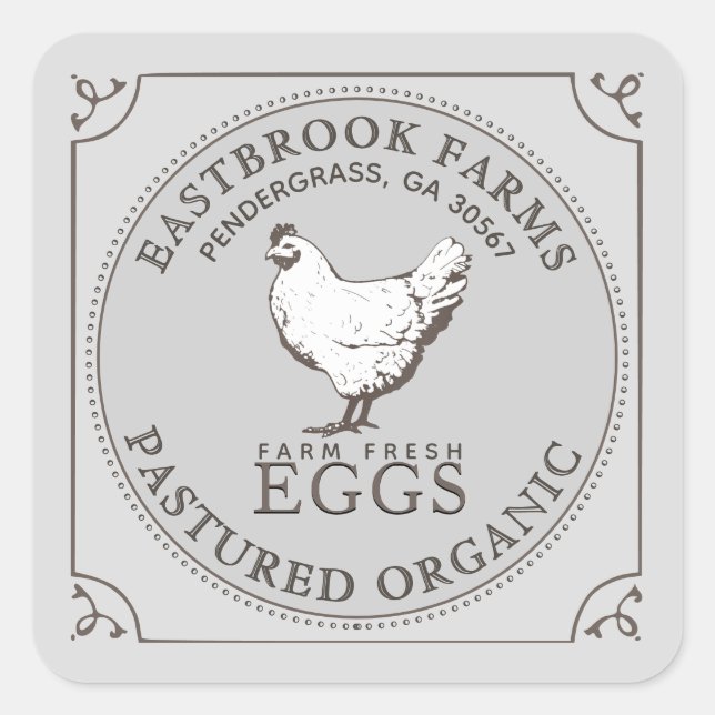 Pegatina Cuadrada VINTAGE HEN PASTUD EGGS mockup delete (Anverso)