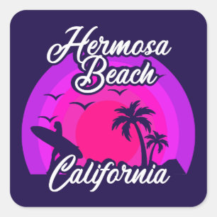 Pegatina Cuadrada Vintage Hermosa Beach California