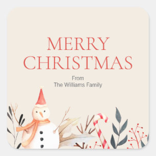 Pegatina Cuadrada Vintage Holiday Snowman Navidades