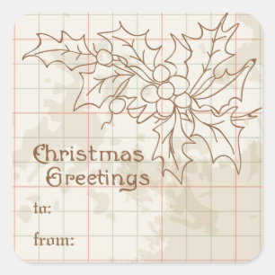 Pegatina Cuadrada Vintage Holly Berries Personalizado Navidades de v