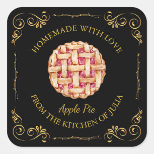 Pegatina Cuadrada Vintage Homemade Pie Square Label l Negro