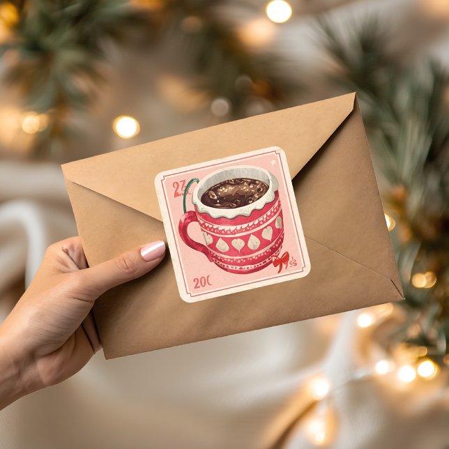 Pegatina Cuadrada Vintage Hot Cocoa Christmas (Subido por el creador)