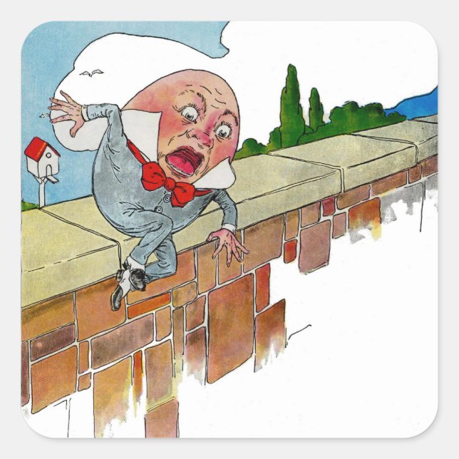 Pegatina Cuadrada Vintage Humpty Dumpty Nursery Rhyme Ilustracion (Anverso)