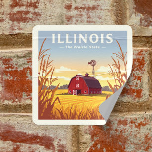 Pegatina Cuadrada Vintage Illinois
