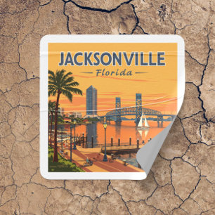 Pegatina Cuadrada Vintage Jacksonville Florida