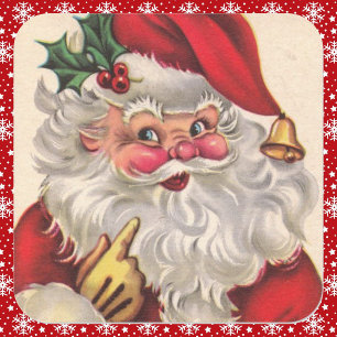 Pegatina Cuadrada Vintage Jolly Santa Claus Cute Navidades