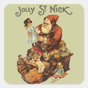 Pegatina Cuadrada Vintage Jolly St. Nick