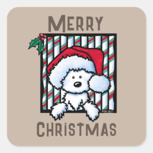 Pegatina Cuadrada Vintage-KiniArt Westie Dog Christmas Sticker