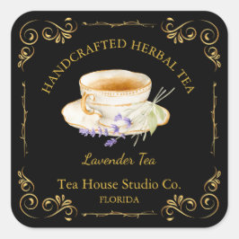 Pegatina Cuadrada Vintage Lavender Tea Square Label