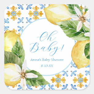 Pegatina Cuadrada Vintage Lemon Baby Shower Favor