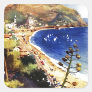 Pegatina Cuadrada Vintage Levanto Génova Italia Turismo