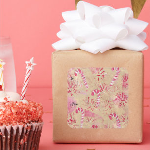 Pegatina Cuadrada Vintage Look Candy Canes on y from Pegatinas