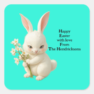 Pegatina Cuadrada Vintage Look Personalizado Personaliza Easter Bunn