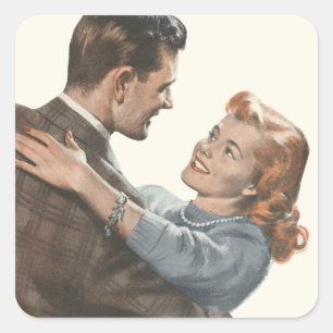 Pegatina Cuadrada Vintage Love Romance, recién casados, ¿bailaremos?