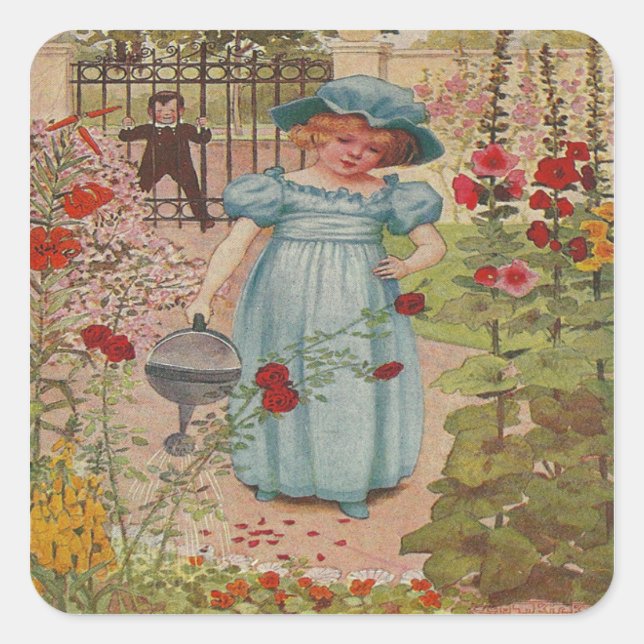 Pegatina Cuadrada vintage Mary Rhyme (Anverso)