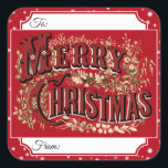 Pegatina Cuadrada Vintage Merry Christmas Gift Pegatinas<br><div class="desc">Vintage Feliz Navidad en estos clásicos Navidades pegatinas de regalo. Rellene su nombre en la línea de personalizable "Desde" para ahorrar tiempo en el embalaje de sus Navidades.</div>