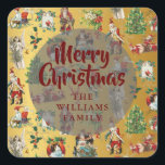 Pegatina Cuadrada Vintage Merry Christmas Gold Family<br><div class="desc">La forma perfecta de celebrar a sus Navidades con estos pegatinas de oro retro y vintage personalizados. Diseñado por Thisisnotme©</div>