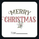 Pegatina Cuadrada Vintage Merry Christmas Holidays Type<br><div class="desc">Elementos coincidentes disponibles.</div>