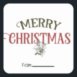 Pegatina Cuadrada Vintage Merry Christmas Holidays Type<br><div class="desc">Elementos coincidentes disponibles.</div>