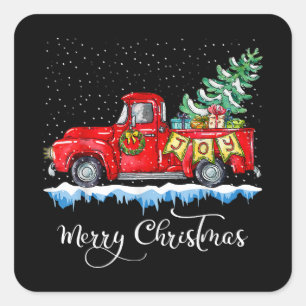 Pegatina Cuadrada Vintage Merry Christmas Red Truck Old Fashioned Ch
