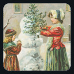 Pegatina Cuadrada Vintage Merry Christmas Winowman<br><div class="desc">Vintage Merry Christmas Winowman</div>