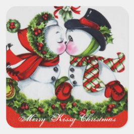 Pegatina Cuadrada Vintage Merry Kissy Navidades