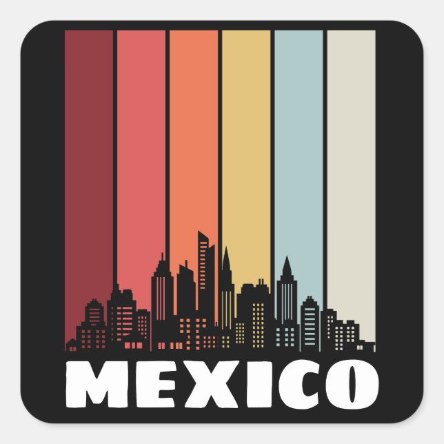 Pegatina Cuadrada Vintage México CDMX Cityscape Retro Sunset (Anverso)