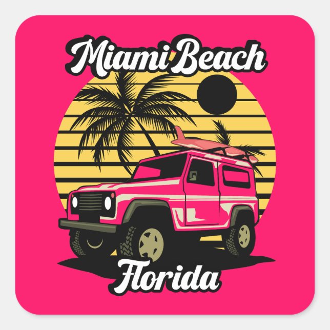 Pegatina Cuadrada Vintage Miami Beach Florida (Anverso)