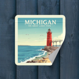 Pegatina Cuadrada Vintage Michigan