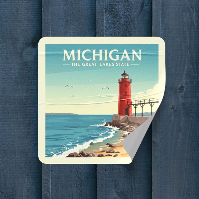 Pegatina Cuadrada Vintage Michigan (Subido por el creador)