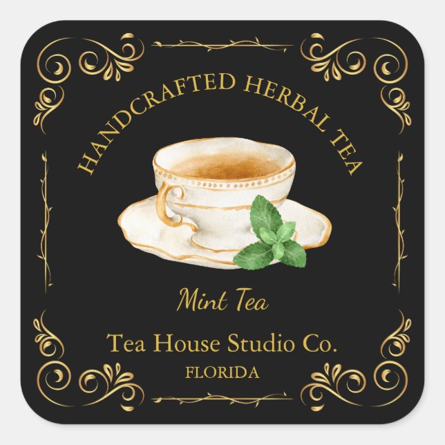 Pegatina Cuadrada Vintage Mint Tea Square Label (Anverso)