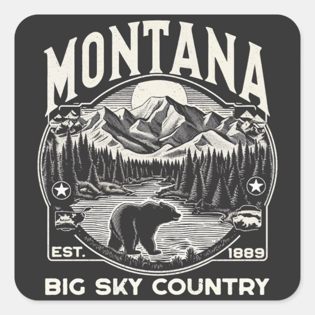 Pegatina Cuadrada Vintage Montana Big Sky Country (Anverso)