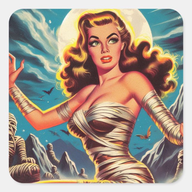 Pegatina Cuadrada Vintage Mummy Chica (Anverso)