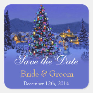 Pegatina Cuadrada Vintage navidad noche nevada salva la fecha