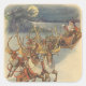 Pegatina Cuadrada Vintage Navidad Santa Claus Sleigh con renos (Anverso)