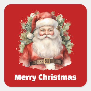 Pegatina Cuadrada Vintage Navidad Santa Claus Sonriendo