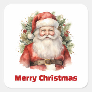 Pegatina Cuadrada Vintage Navidad Santa Claus Sonriendo