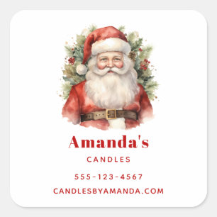 Pegatina Cuadrada Vintage Navidad Santa Claus Sonriente negocio