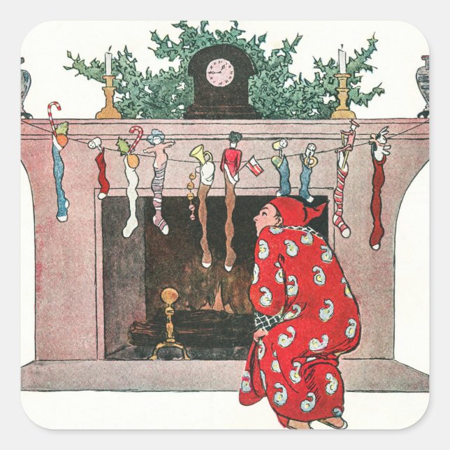 Pegatina Cuadrada Vintage Navidad Socks and Gifts Holiday (Anverso)