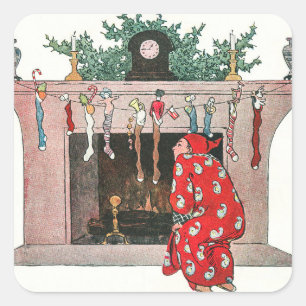 Pegatina Cuadrada Vintage Navidad Socks and Gifts Holiday