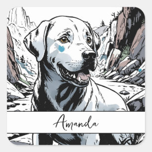 Pegatina Cuadrada Vintage negro y blanco cierra el labrador