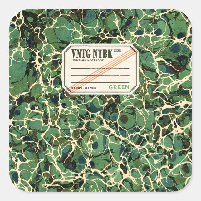 Pegatina Cuadrada Vintage Notebook Green VNTG NTBK (Anverso)
