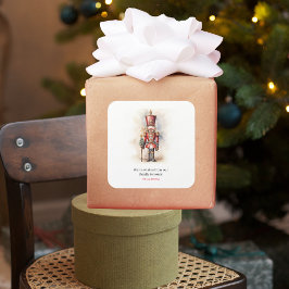 Pegatina Cuadrada Vintage Nutcracker y Feliz Navidad