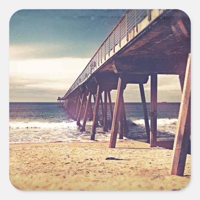 Pegatina Cuadrada Vintage Ocean Pier (Anverso)