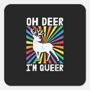 Pegatina Cuadrada Vintage Oh Deer Soy Queer Orgullo LGBT Gay Lesbian