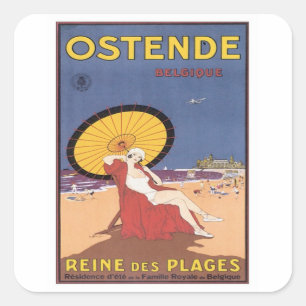 Pegatina Cuadrada Vintage Ostende Belgique