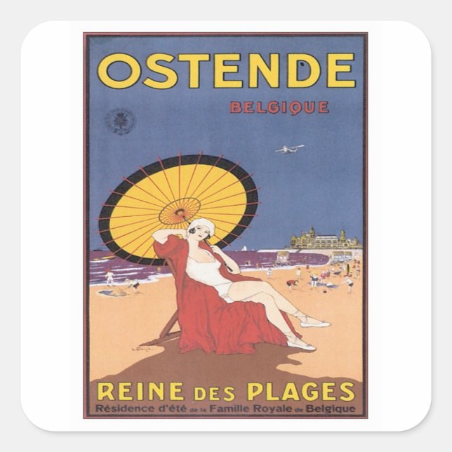 Pegatina Cuadrada Vintage Ostende Belgique (Anverso)