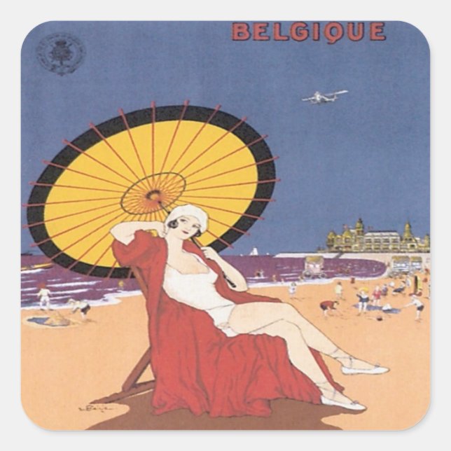 Pegatina Cuadrada Vintage Ostende Belgique (Anverso)